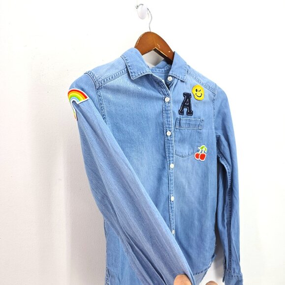 abercrombie Kids Chambray Long Sleeve Rainbow Cherry Patch Button Front Shirt 13 - Picture 2 of 6